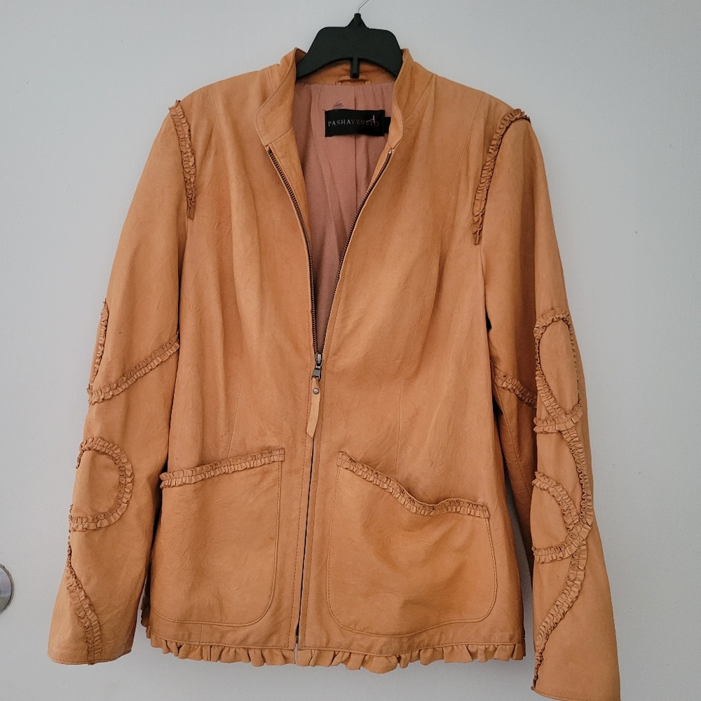 PASHA VENETO Brown Zipper Leather Jacket